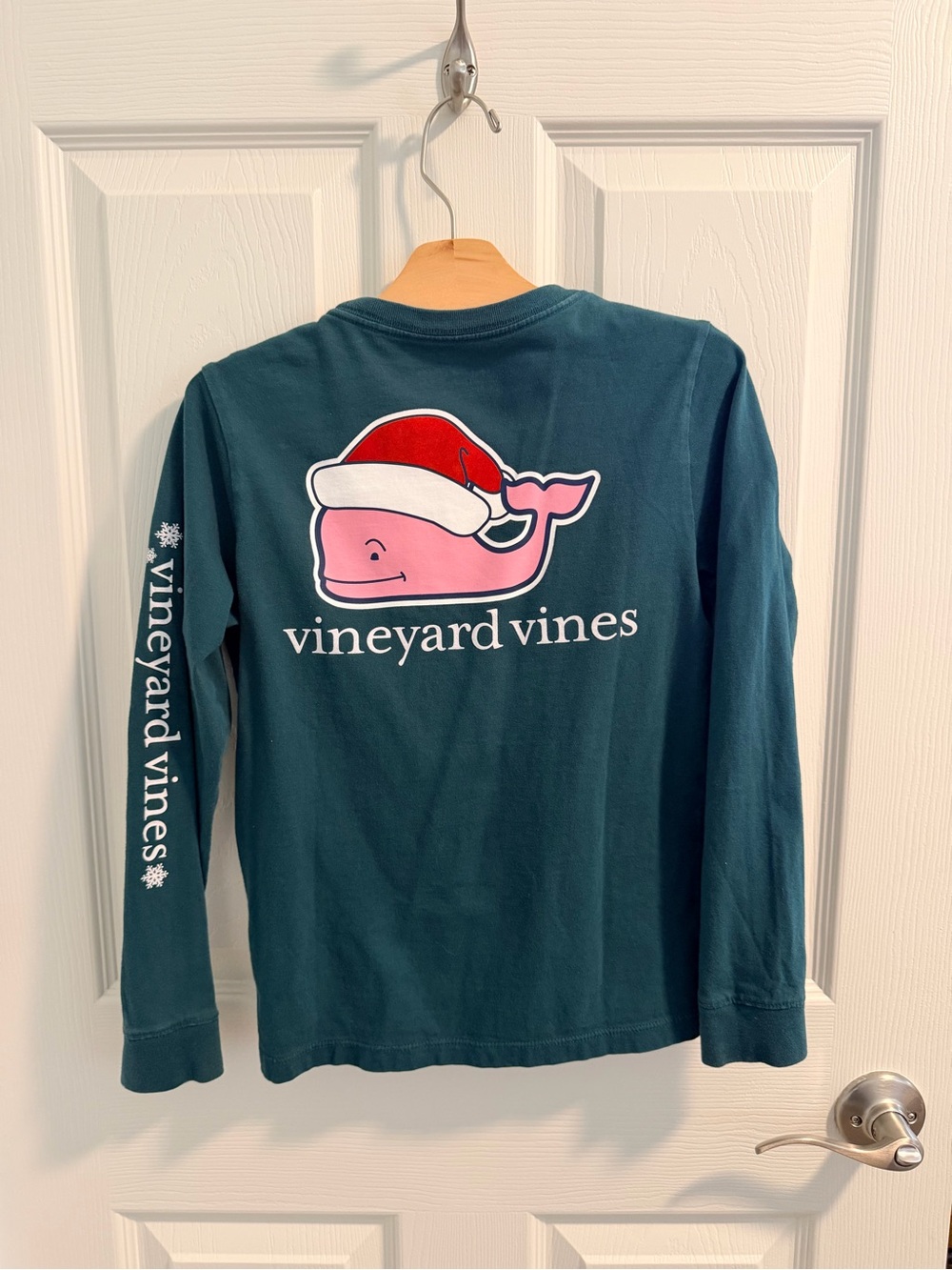 Vineyard Vines Teal Long-Sleeve Tee with Pink Whale